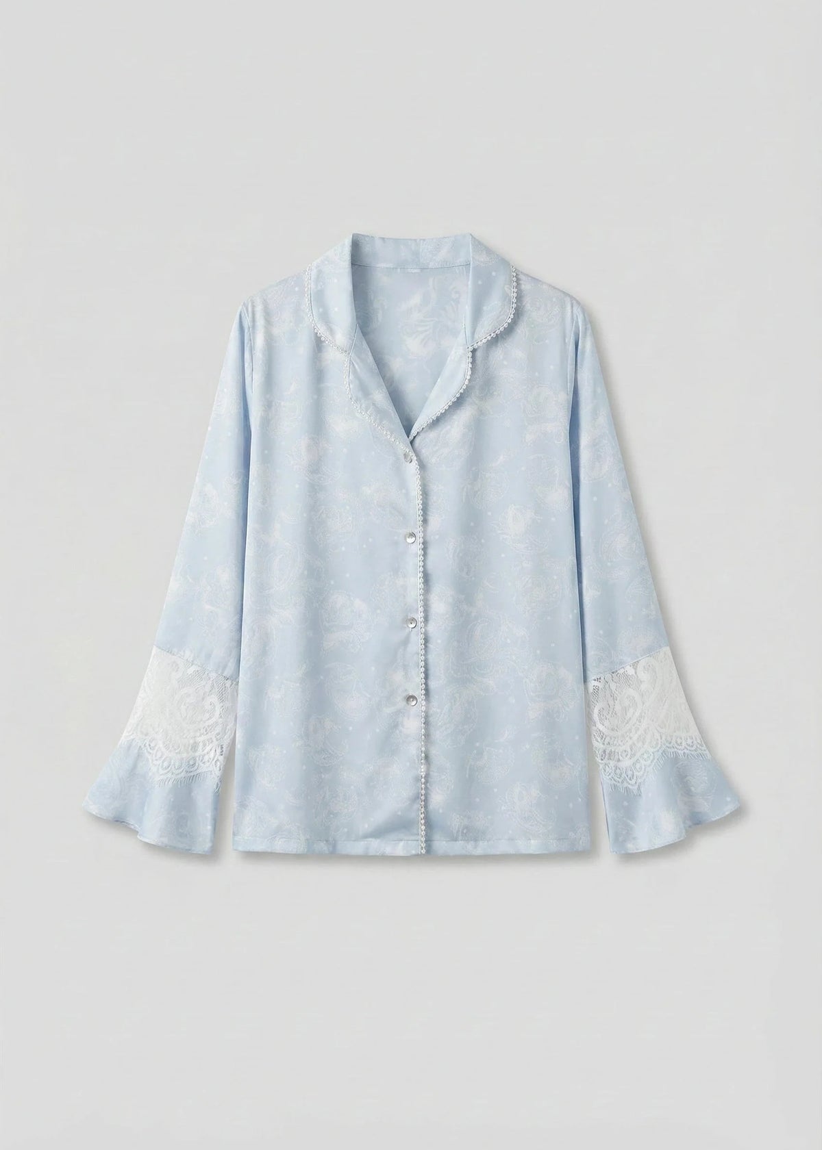 Celeste Silky Luxury Lace Pajama Set / Blue