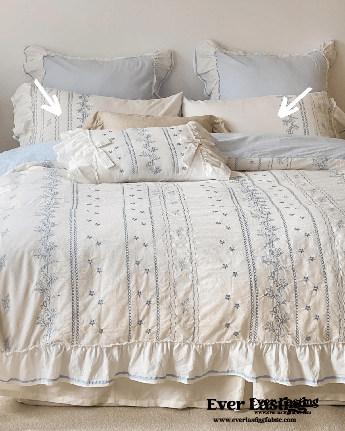 Embroidered French Lace Ruffle Pillowcases / Pink