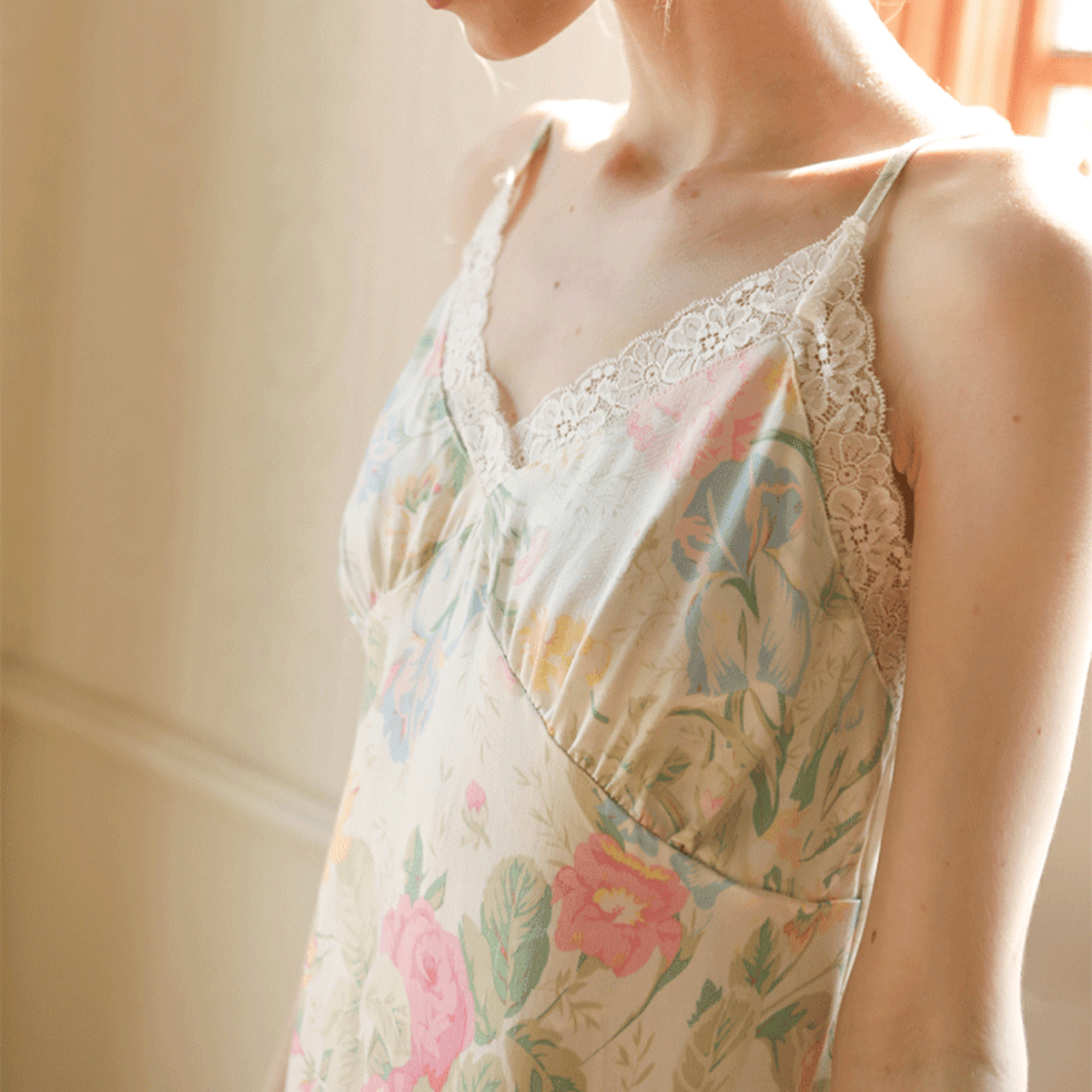 Fresh Floral Nightgown Pajama Dress / Pink Floral