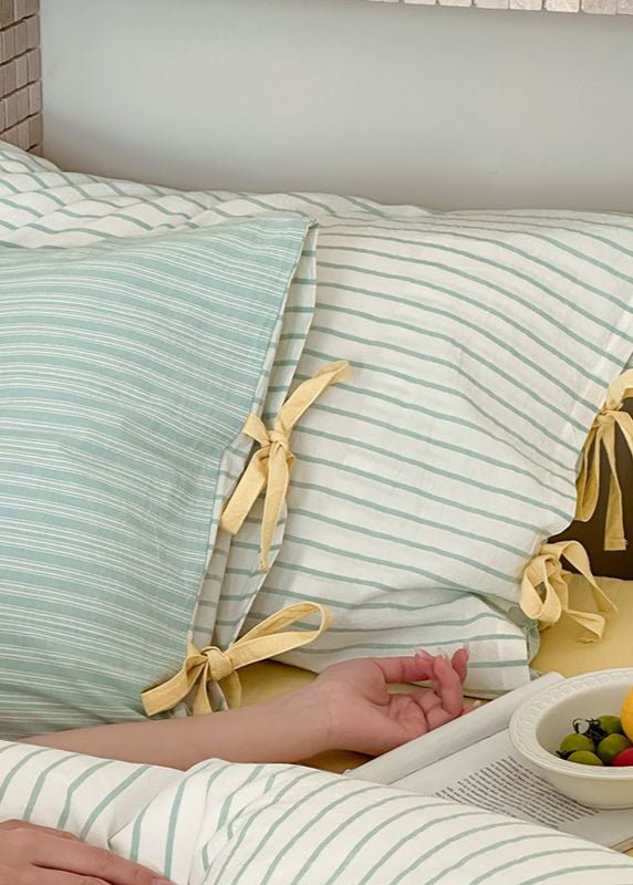 Josie Bow Tied Stripe Pillowcases / Blue