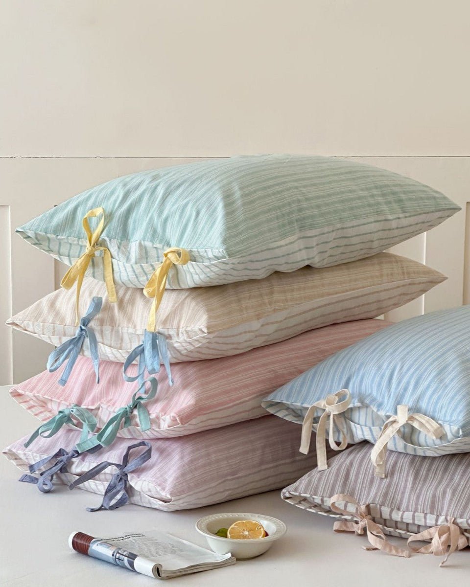 Josie Bow Tied Stripe Pillowcases / Purple