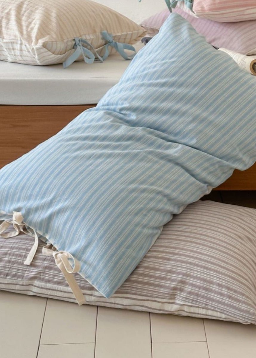 Josie Bow Tied Stripe Pillowcases / Blue