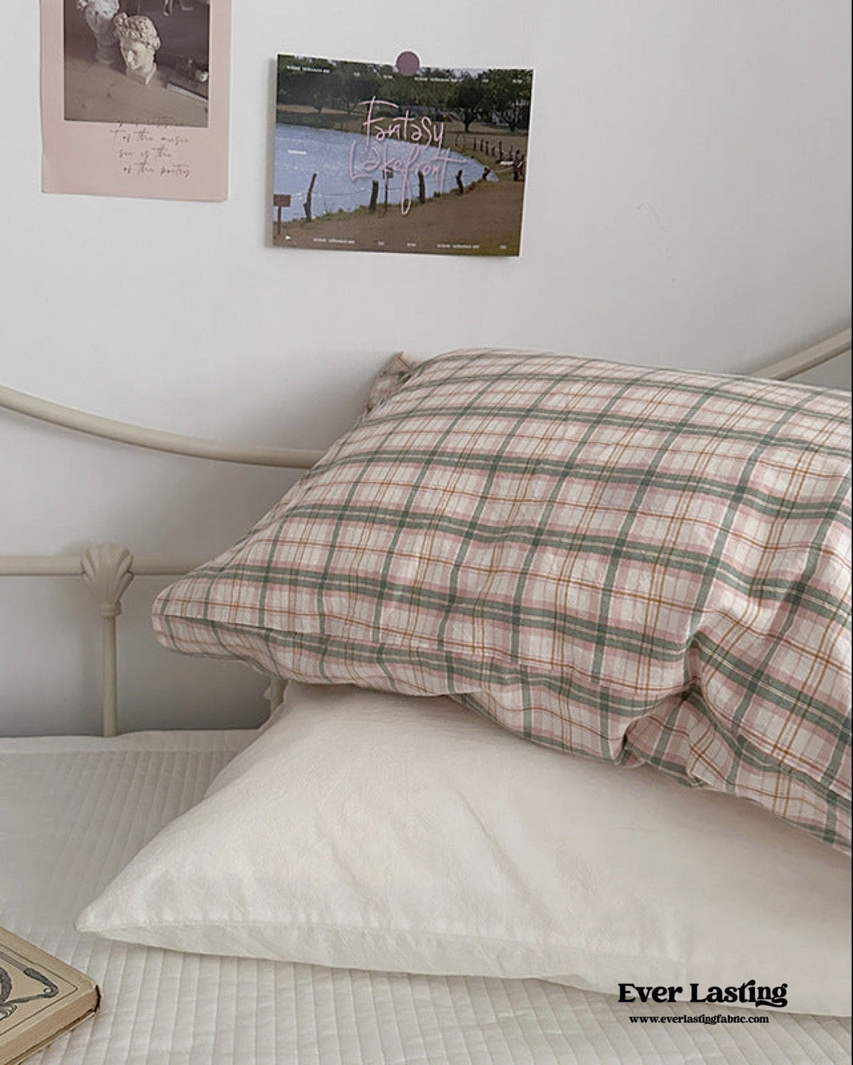 Muted Blush Cotton Pillowcase / Pink Striped