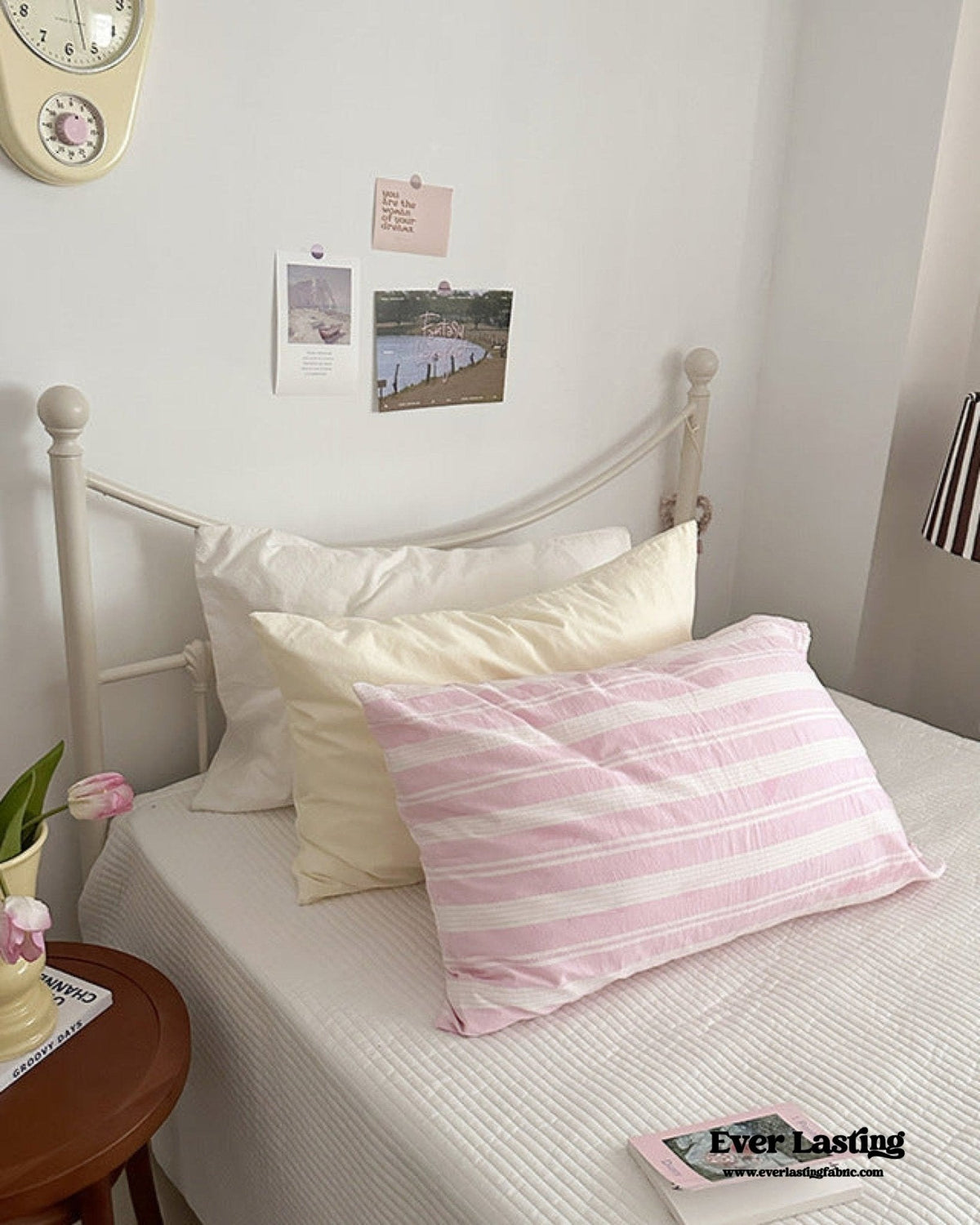 Muted Blush Cotton Pillowcase / Yellow