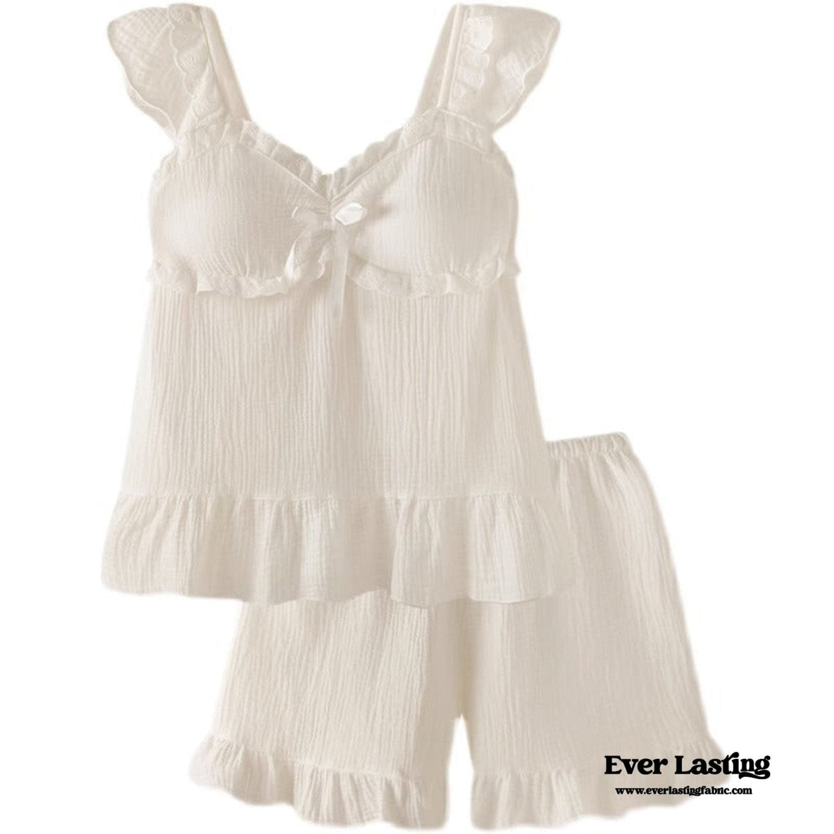 Sweet Ruffle Shorts Pajama Set / White